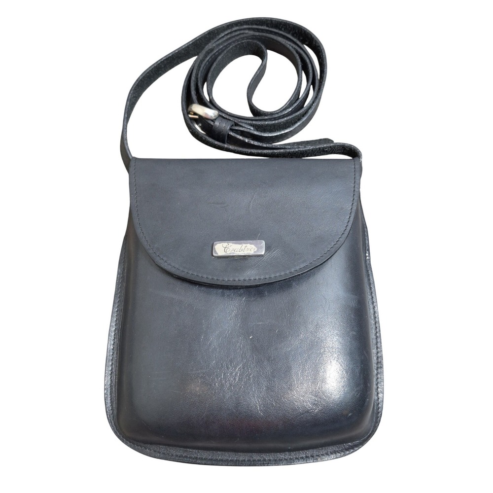 Crabtree Women's Black Leather 7 inch Crossbody Bag Small Shoulder Purse Vintage